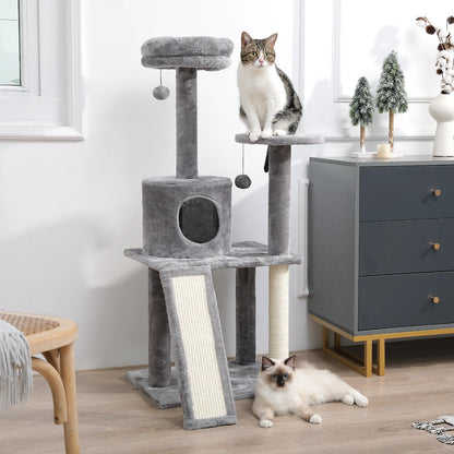 Luxury Multi-Layer Cat Tree House Condo with Ladder and Sisal Scratching Post for Climbing and Jumping